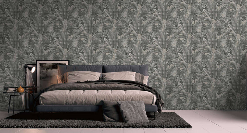 media image for Jungle Leaf Large Floral Wallpaper in Grey/Beige/Black 290