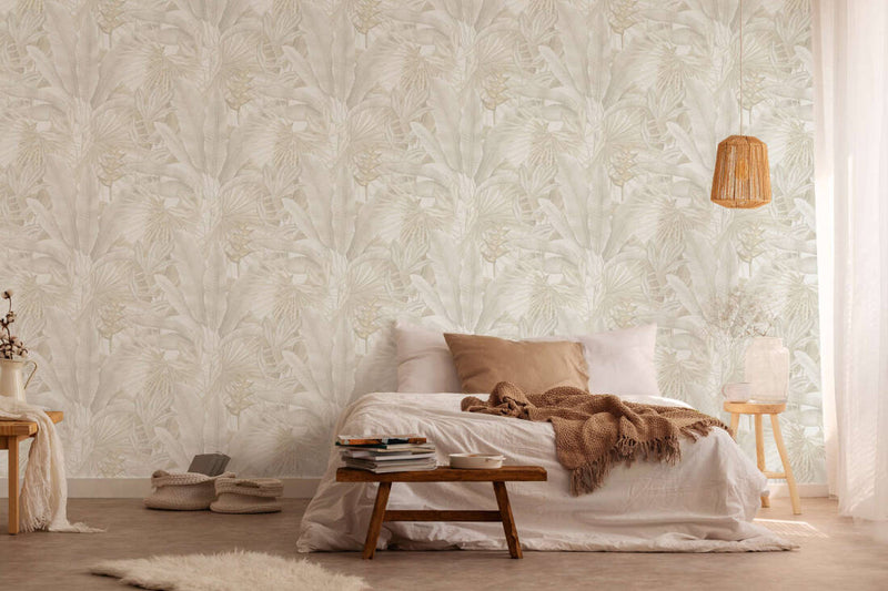 media image for Jungle Leaf Large Floral Wallpaper in Beige/Cream/Grey 222