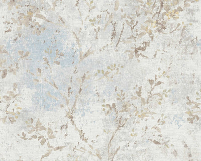 product image of Sample Floral Watercolor Faux-Fabric Wallpaper in Blue/Beige/Gold 532