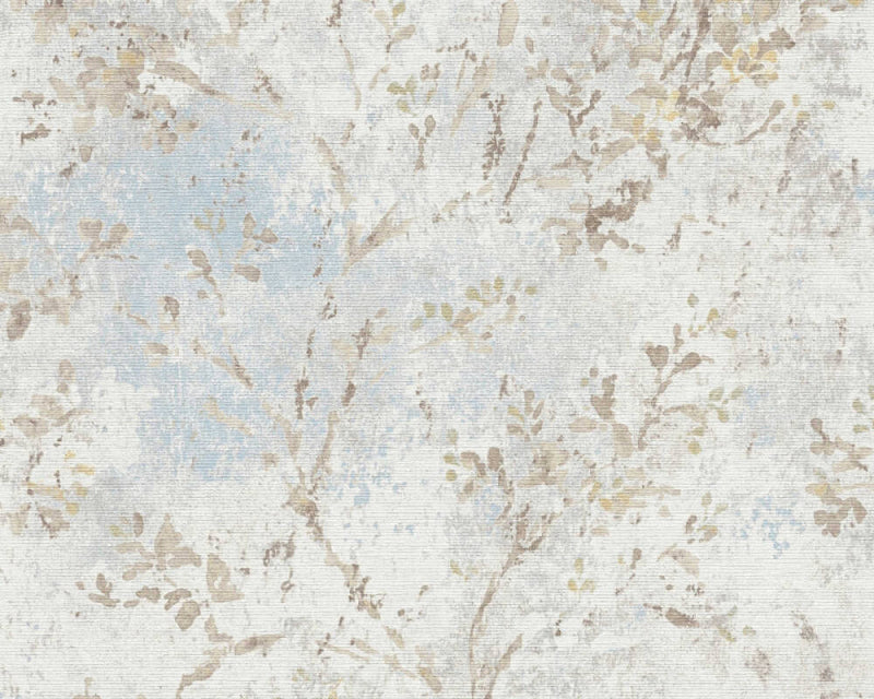 media image for Sample Floral Watercolor Faux-Fabric Wallpaper in Blue/Beige/Gold 256