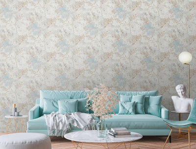 product image for Floral Watercolor Faux-Fabric Wallpaper in Blue/Beige/Gold 56