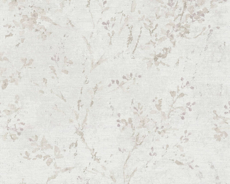 media image for Sample Floral Watercolor Faux-Fabric Wallpaper in Grey/Beige/Purple 261