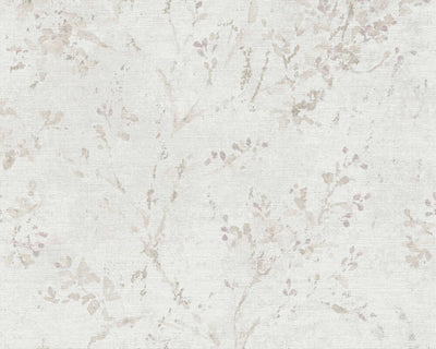product image for Floral Watercolor Faux-Fabric Wallpaper in Grey/Beige/Purple 48
