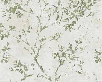 product image for Floral Watercolor Faux-Fabric Wallpaper in Beige/Green/Gold 21