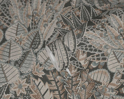 product image for Abstract Leaf Floral Wallpaper in Grey/Black/Brown 79
