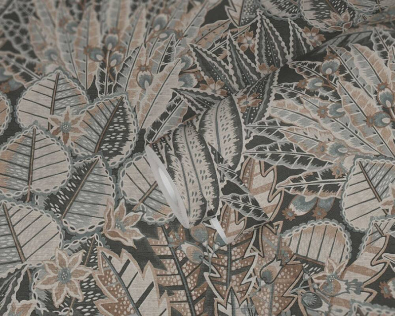 media image for Abstract Leaf Floral Wallpaper in Grey/Black/Brown 284