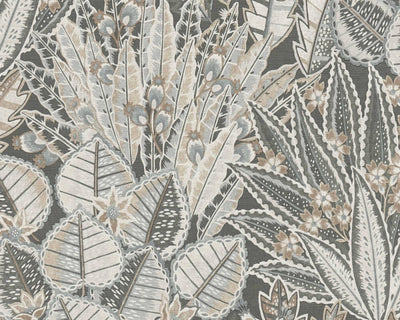 product image for Abstract Leaf Floral Wallpaper in Grey/Black/Brown 57