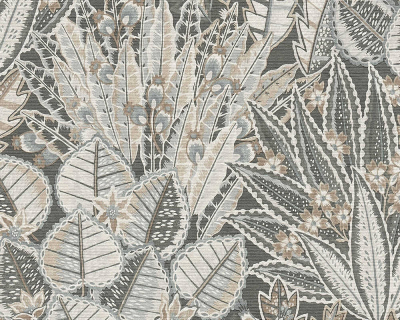 media image for Abstract Leaf Floral Wallpaper in Grey/Black/Brown 268