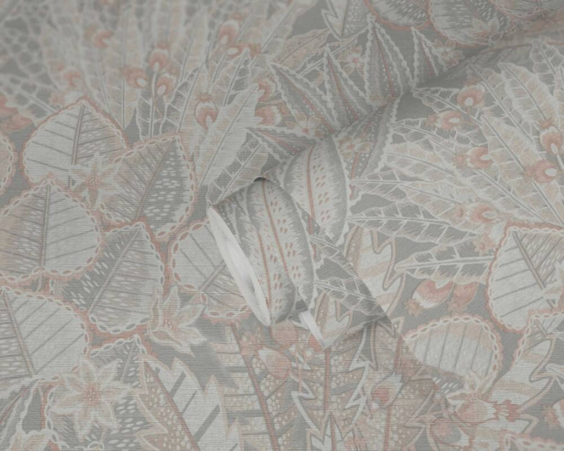 media image for Abstract Leaf Floral Wallpaper in Grey/Beige/Cream 257