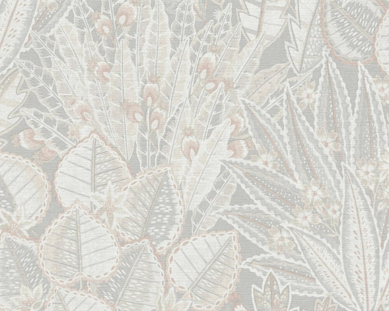media image for Abstract Leaf Floral Wallpaper in Grey/Beige/Cream 296