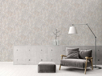 product image for Abstract Leaf Floral Wallpaper in Grey/Beige/Cream 45