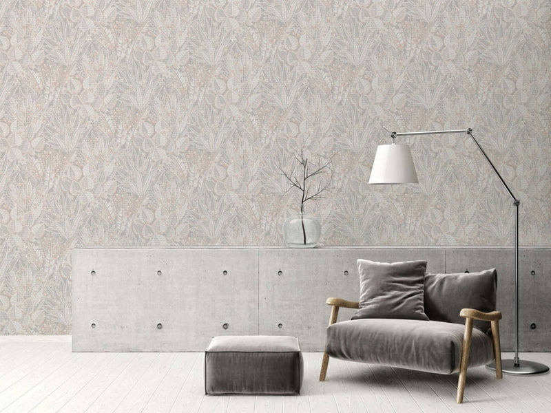 media image for Abstract Leaf Floral Wallpaper in Grey/Beige/Cream 225