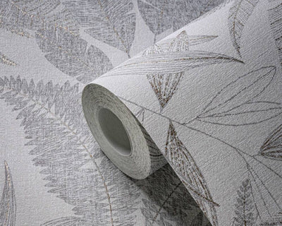product image for Large Leaf Floral Light Texture Wallpaper in Grey/Beige/Gold 51