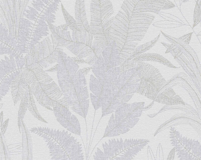 media image for Large Leaf Floral Light Texture Wallpaper in Grey/Beige/Gold 256