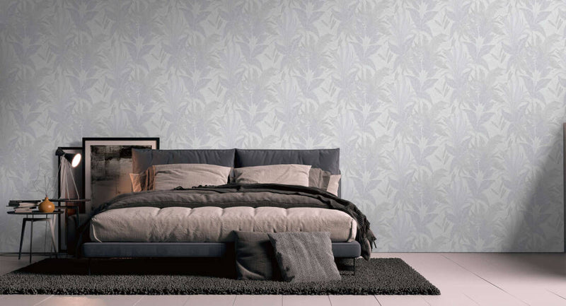 media image for Large Leaf Floral Light Texture Wallpaper in Grey/Beige/Gold 223