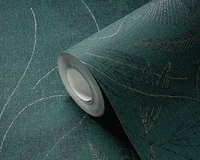 product image for Large Leaf Floral Light Texture Wallpaper in Dark Green 84
