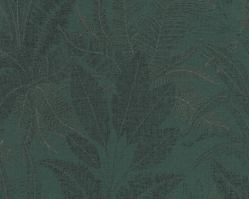 media image for Large Leaf Floral Light Texture Wallpaper in Dark Green 267