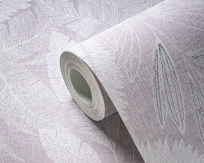product image for Large Leaf Floral Light Texture Wallpaper in Violet/Silver 68