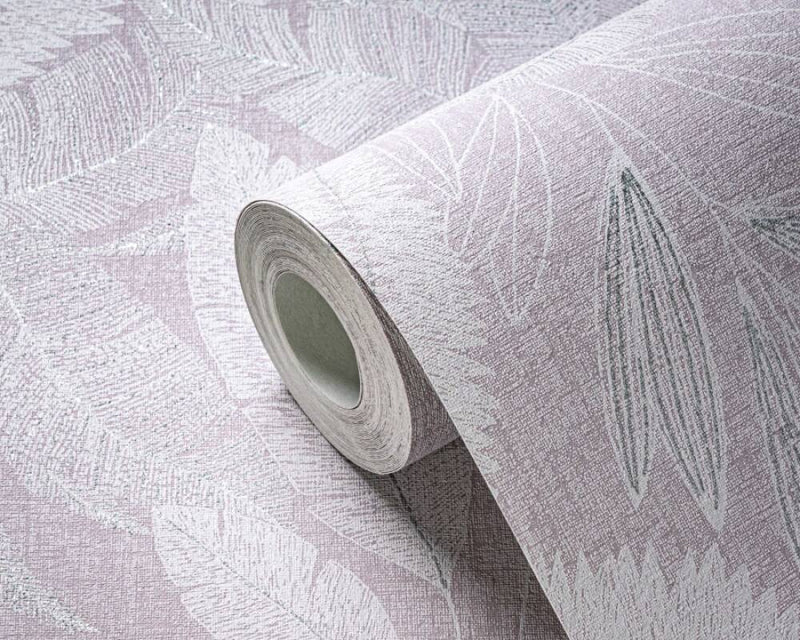 media image for Large Leaf Floral Light Texture Wallpaper in Violet/Silver 294