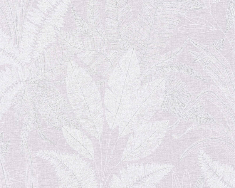 media image for Large Leaf Floral Light Texture Wallpaper in Violet/Silver 247