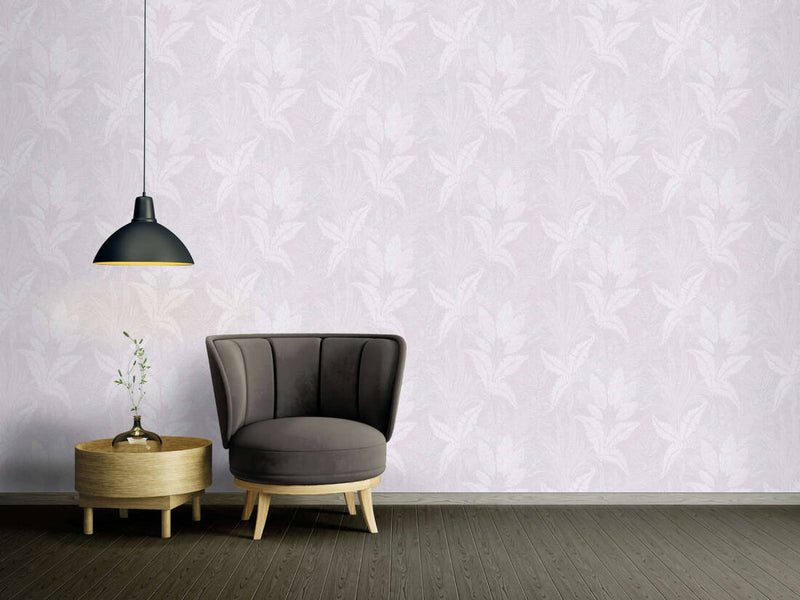 media image for Large Leaf Floral Light Texture Wallpaper in Violet/Silver 258