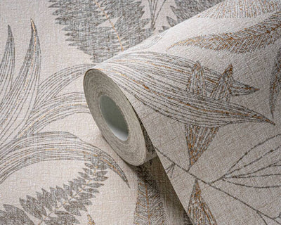 product image for Large Leaf Floral Light Texture Wallpaper in Beige/Gold/Grey 89