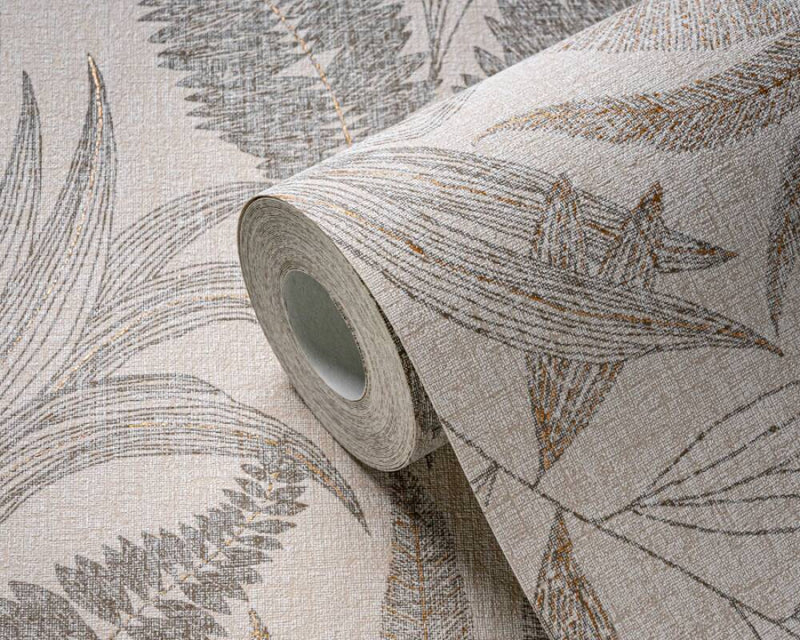 media image for Large Leaf Floral Light Texture Wallpaper in Beige/Gold/Grey 250