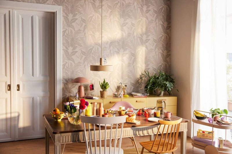 media image for Large Leaf Floral Light Texture Wallpaper in Beige/Gold/Grey 291