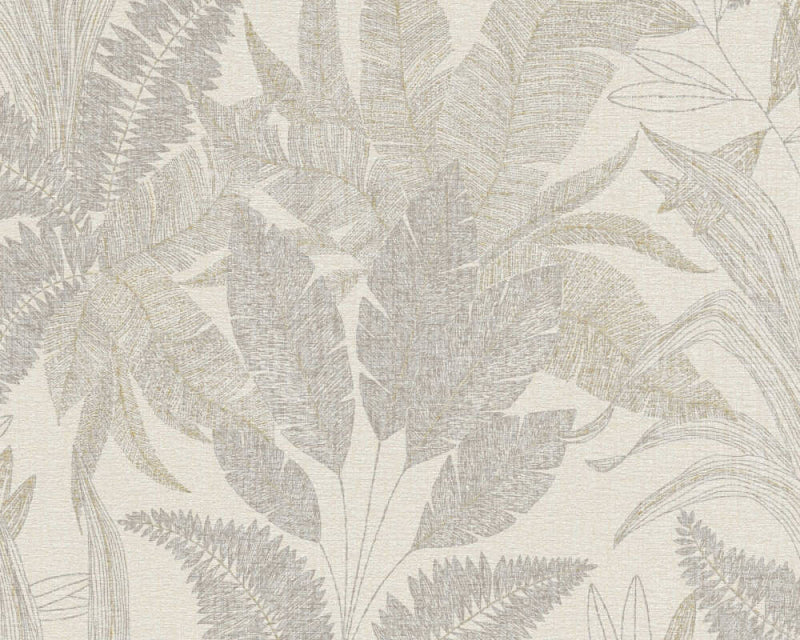 media image for Large Leaf Floral Light Texture Wallpaper in Beige/Gold/Grey 250