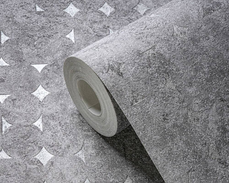 media image for Geo Shapes & Accents Distressed Wallpaper in Grey/Silver 20
