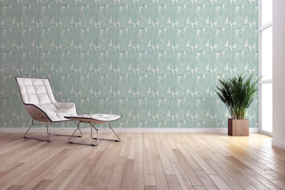product image for Geometric Leaf Wallpaper in Blue/Cream/Green 29