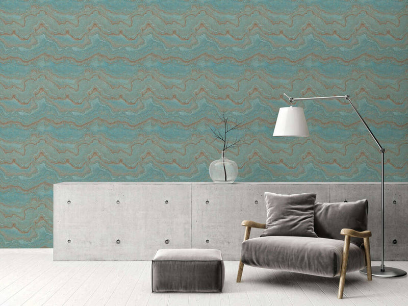 media image for Marbled & Metallic Accents Wallpaper in Blue/Green/Gold 251
