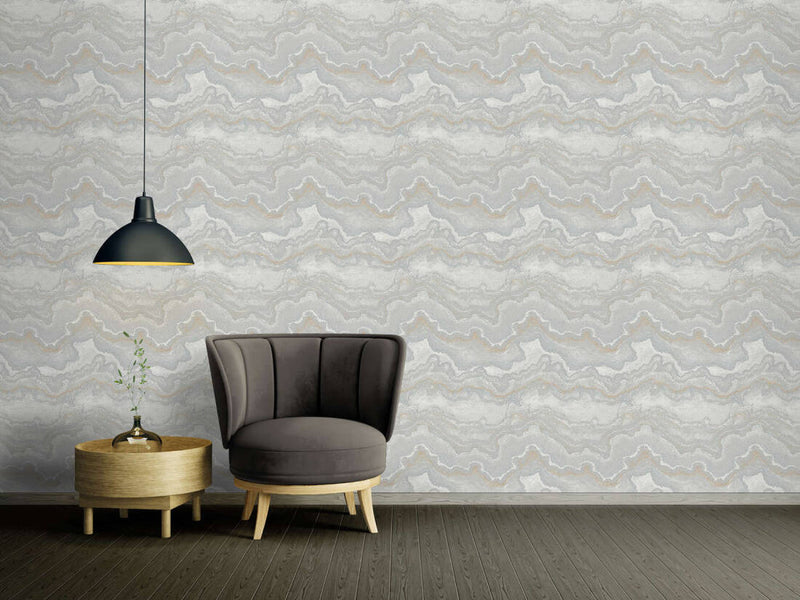 media image for Marbled & Metallic Accents Wallpaper in Grey/Silver/Gold 257