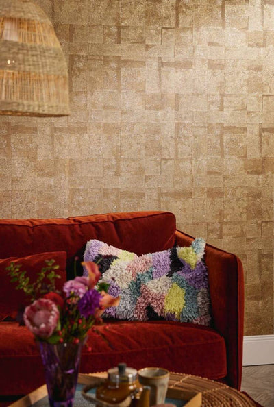product image for Tile Texture Metallic Effect Wallpaper in Gold 48