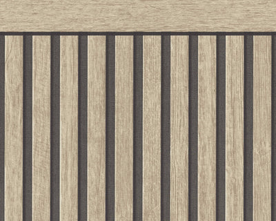 product image for Wood Stripe & Solid Wallpaper in Beige/Black/Brown 74