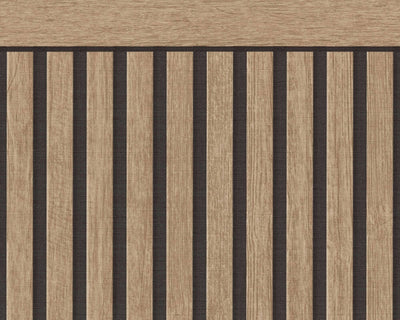 product image for Wood Stripe & Solid Wallpaper in Brown/Black 5