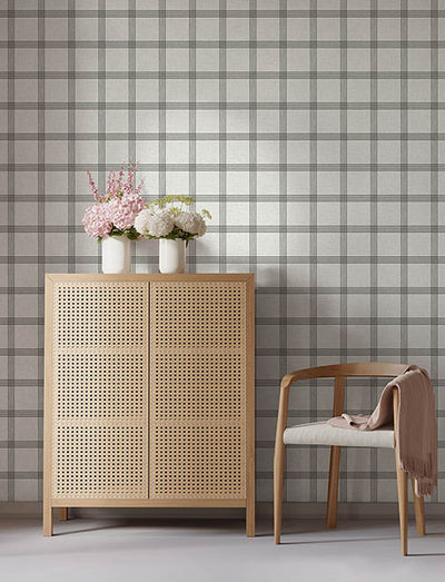 product image for Twain Charcoal Plaid Wallpaper 34