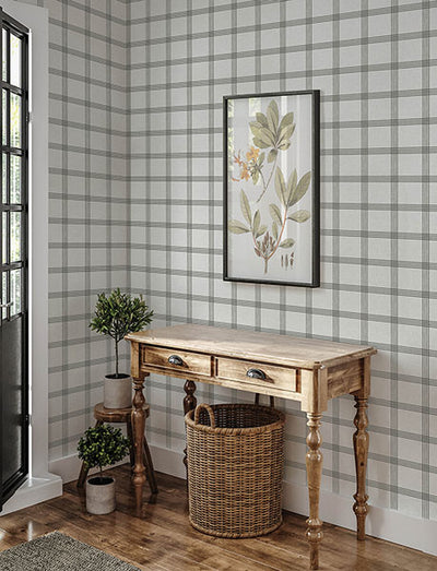 product image for Twain Charcoal Plaid Wallpaper 65