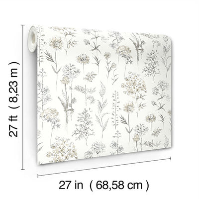 product image for Bergamot Light Grey Wildflower Wallpaper 55