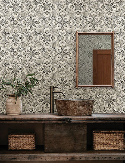 product image for Marjoram Black Floral Tile Wallpaper 9