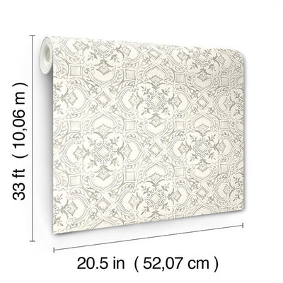 product image for Marjoram Light Grey Floral Tile Wallpaper 62