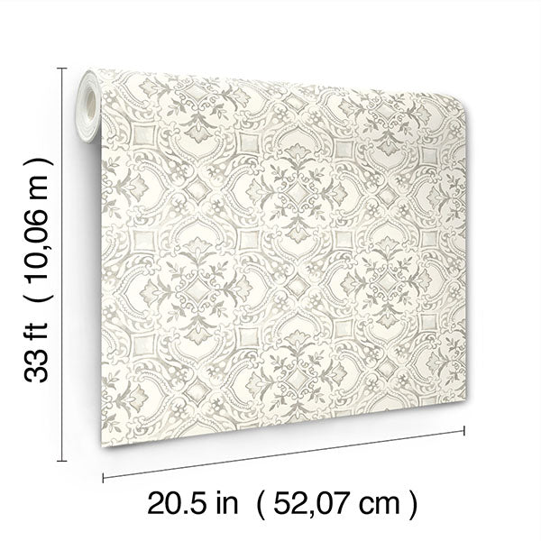 media image for Marjoram Light Grey Floral Tile Wallpaper 239
