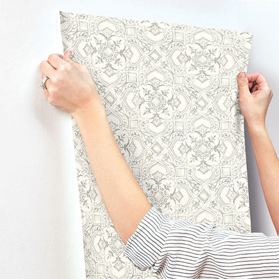 product image for Marjoram Light Grey Floral Tile Wallpaper 32