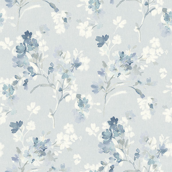 media image for Azalea Light Blue Floral Branches Wallpaper 279