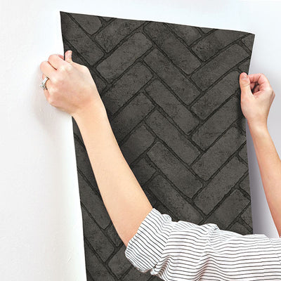 product image for Canelle Black Brick Herringbone Wallpaper 90