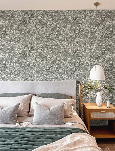 product image for Rhythmic Charcoal Leaf Wallpaper 23