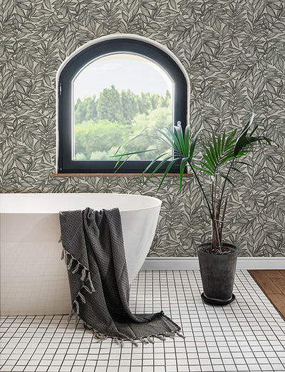 product image for Rhythmic Charcoal Leaf Wallpaper 68