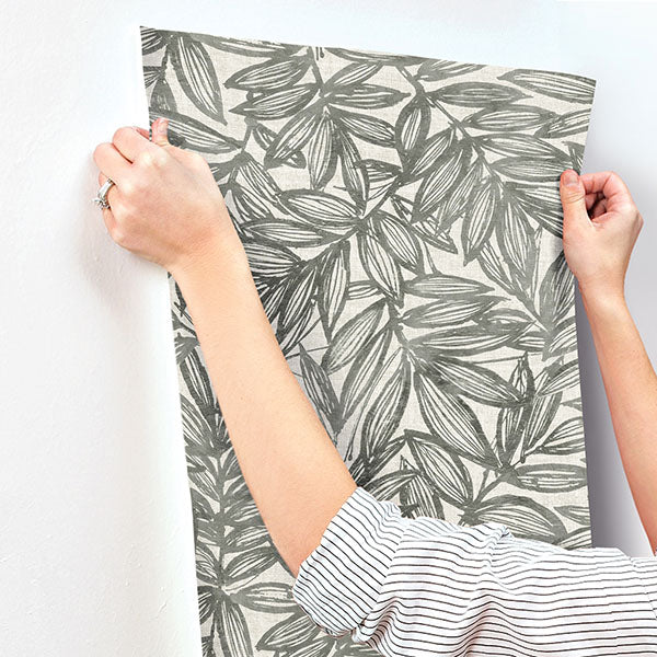 media image for Rhythmic Charcoal Leaf Wallpaper 293