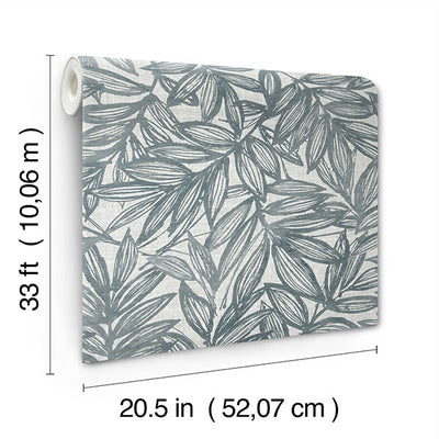 product image for Rhythmic Denim Blue Leaf Wallpaper 99