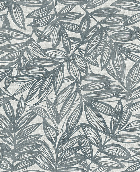 media image for Rhythmic Denim Blue Leaf Wallpaper 270